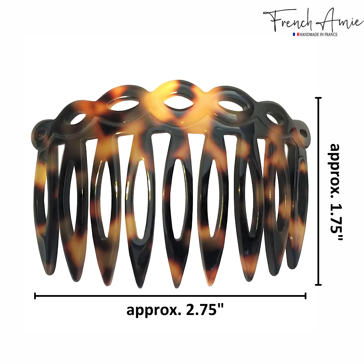 French Amie Handmade Medium Tokyo Open Curved 9 Teeth Shell Side Hair Comb