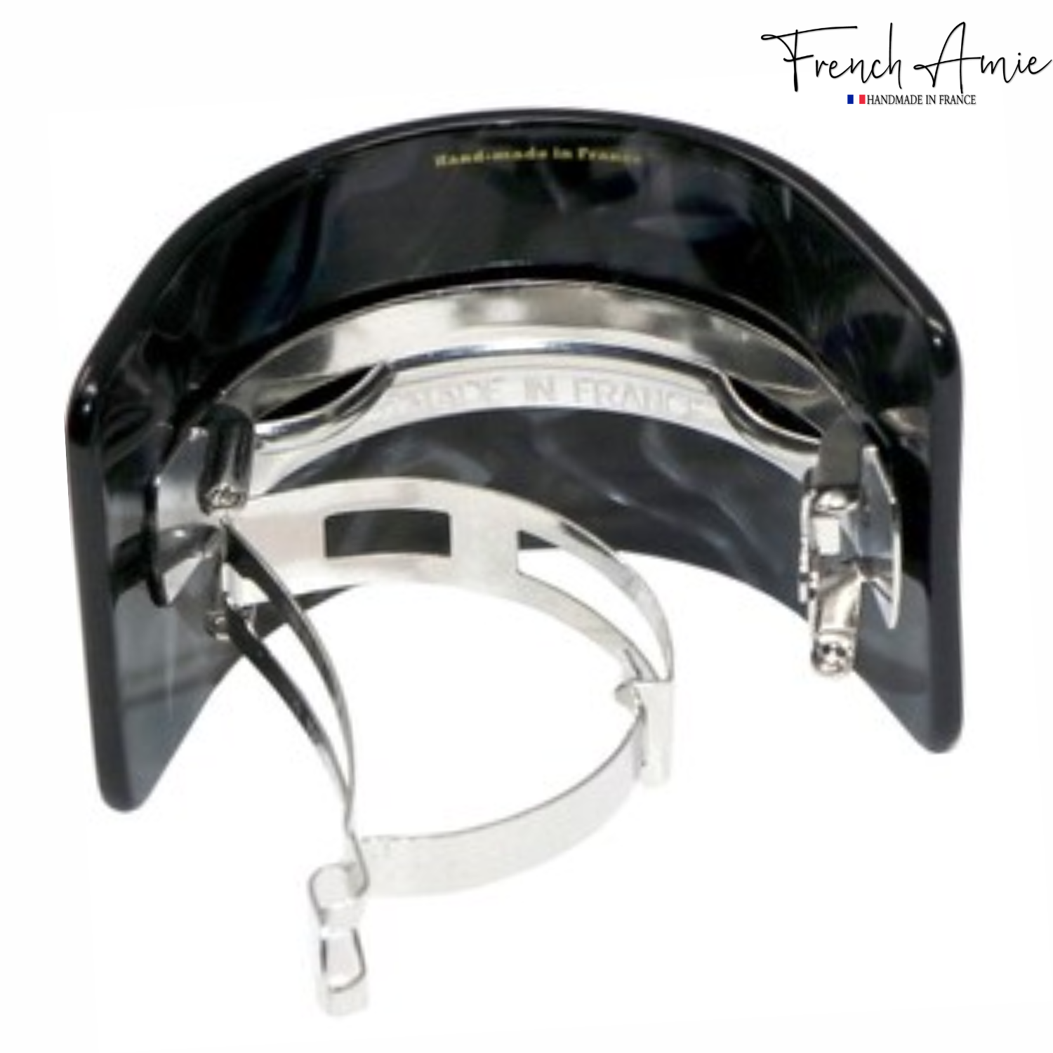 French Amie Half Circle 2 1/4" Medium Pearl Black Curved Handmade Hair Clip