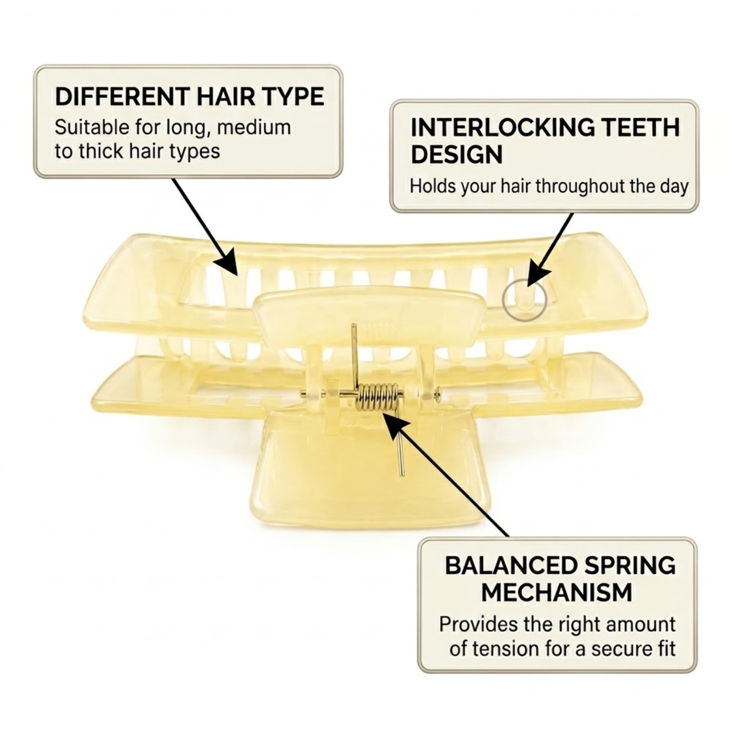 Moeni Rectangular Cutout Large 4" Hair Claw Clip Translucent Jaw Thick Hair Clip