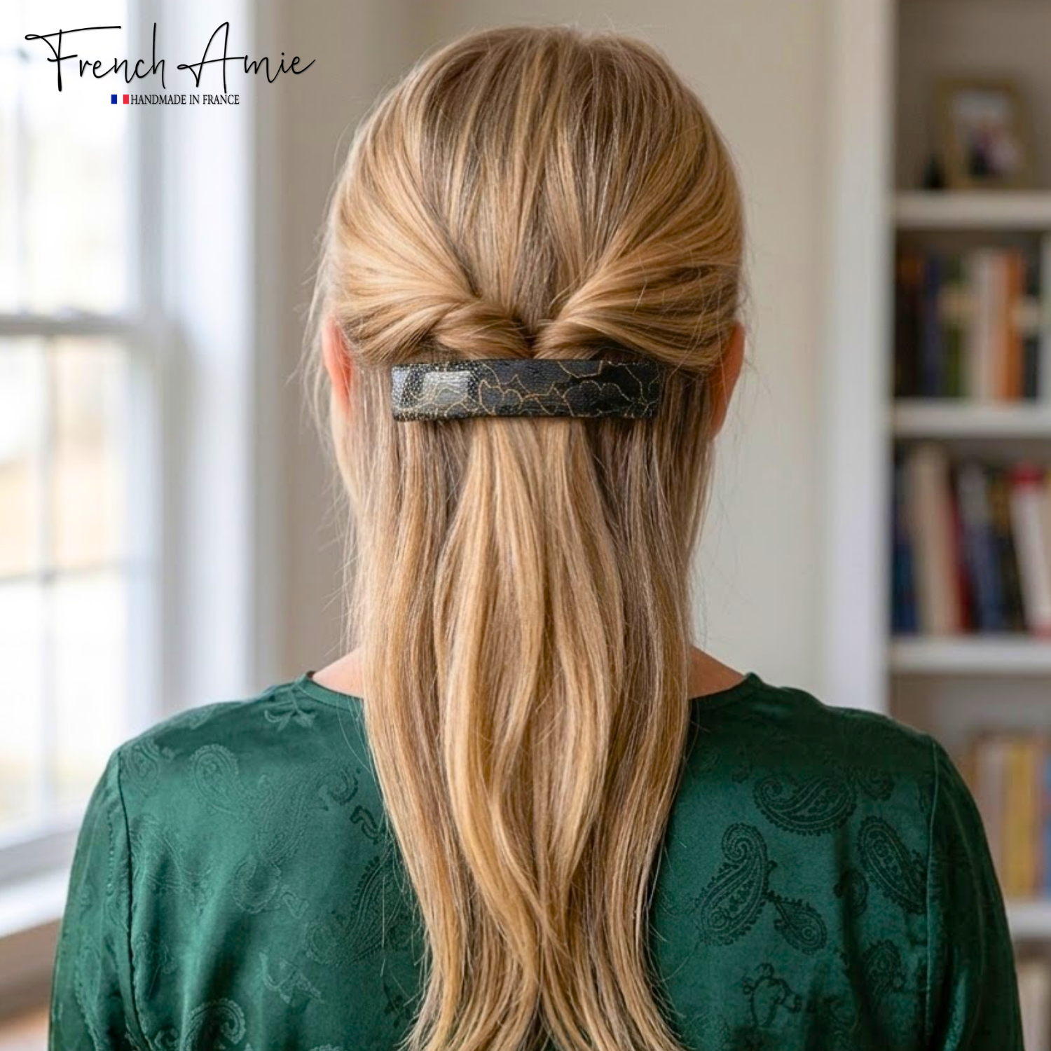 French Amie Oblong 3 1/2" Cellulose Handmade Automatic Hair Barrette for Women