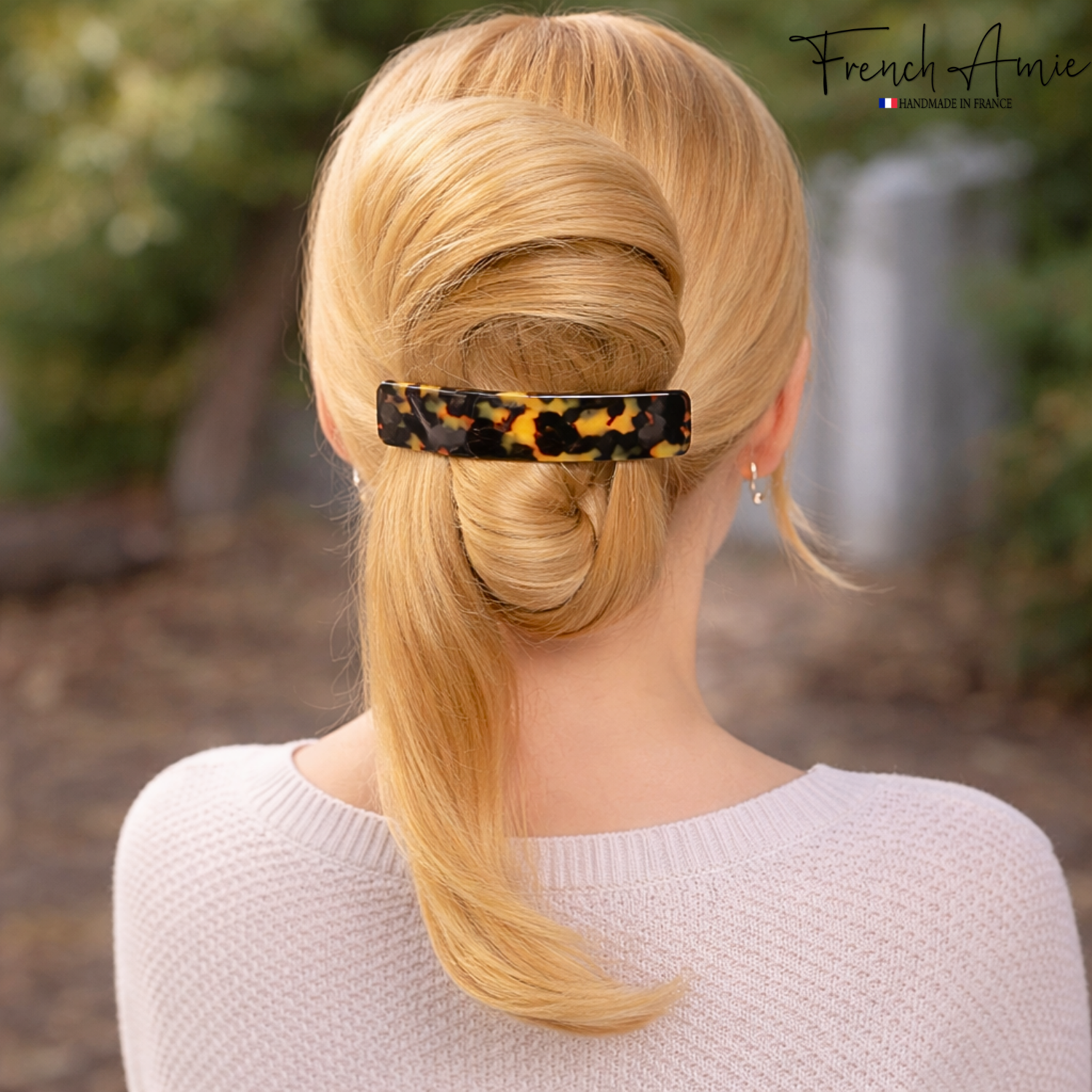 French Amie Long Rectangle Handmade Large Hair Barrette Clip for Women N Girls