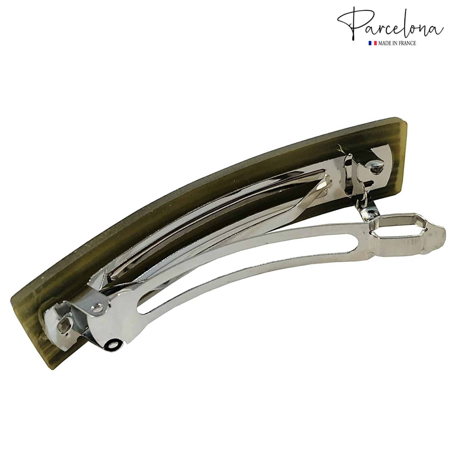 Parcelona Oblong Grey Beige 3.5 Inch Cellulose Automatic Hair Clip Hair Barrette