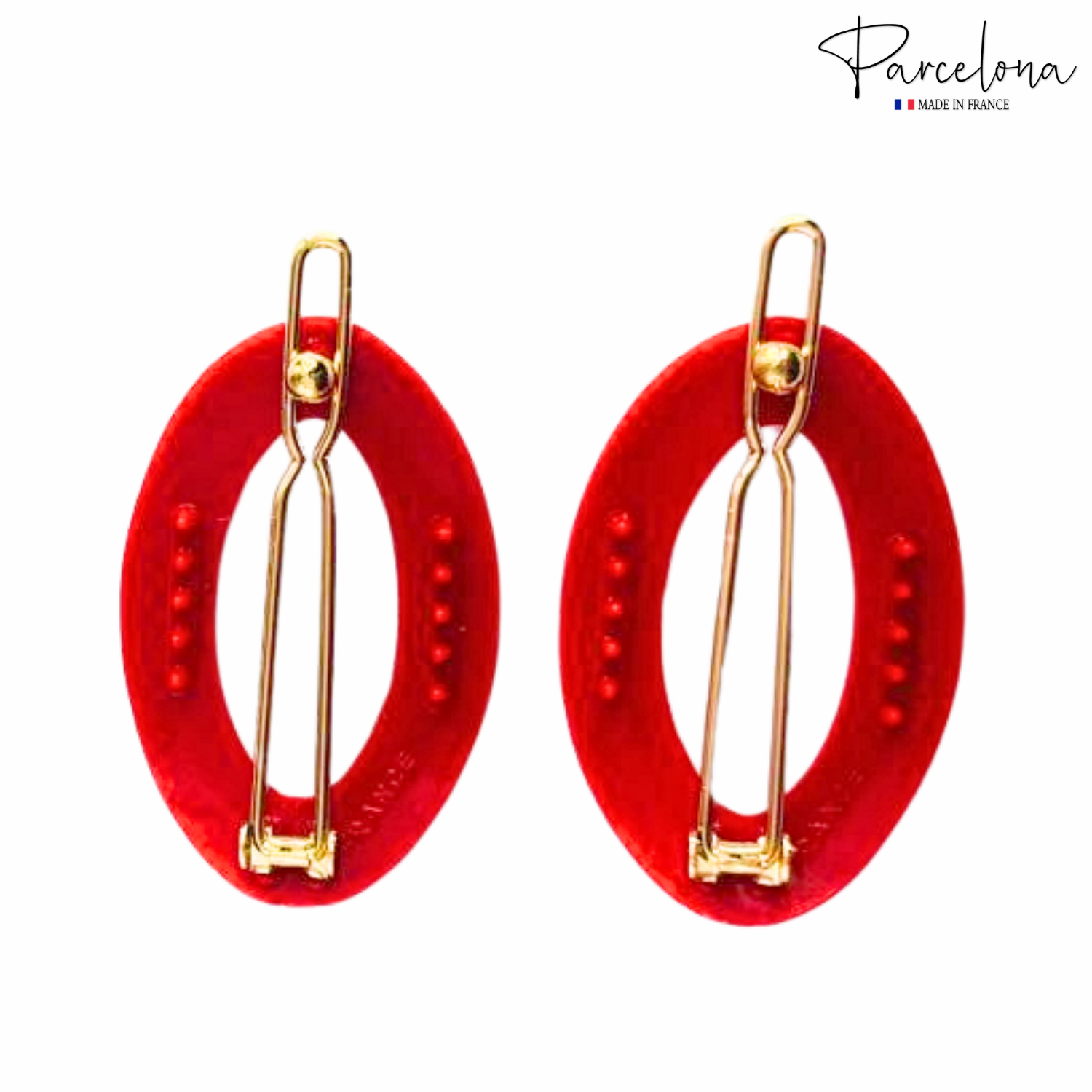 Parcelona French Eggie Red Oval Hair Clips Mini Barrette Side Slide Set of 2