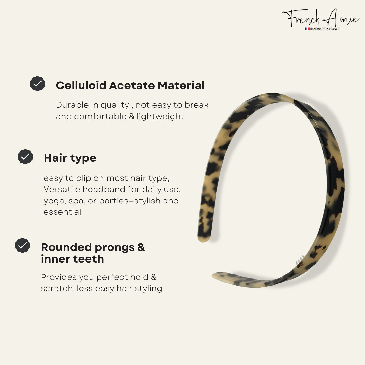 French Amie Handmade 1/2" Cellulose Non Brittle Hair Headband for Girls