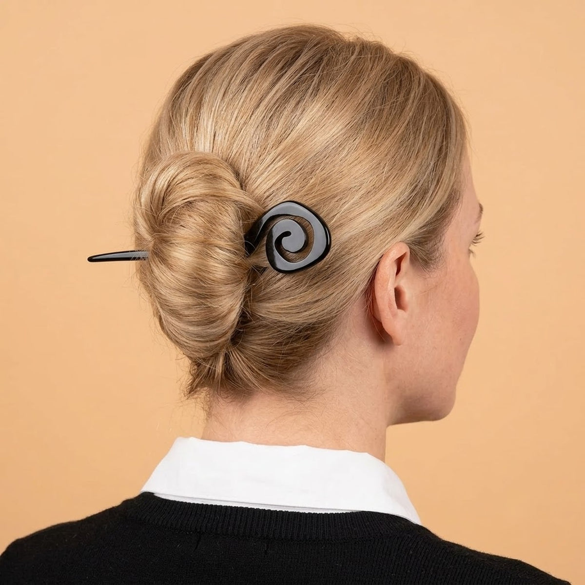 French Amie Swirl 6 Inch Spiral Bun Hair Pins, Tortoise Shell & Black, Set of 2