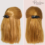 Hair clip with blonde hair on a white and pink background, featuring the 'Parcelona' brand.