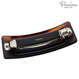 Barrette with tortoiseshell design and silver clip on a white background, featuring the 'Parcelona' brand.