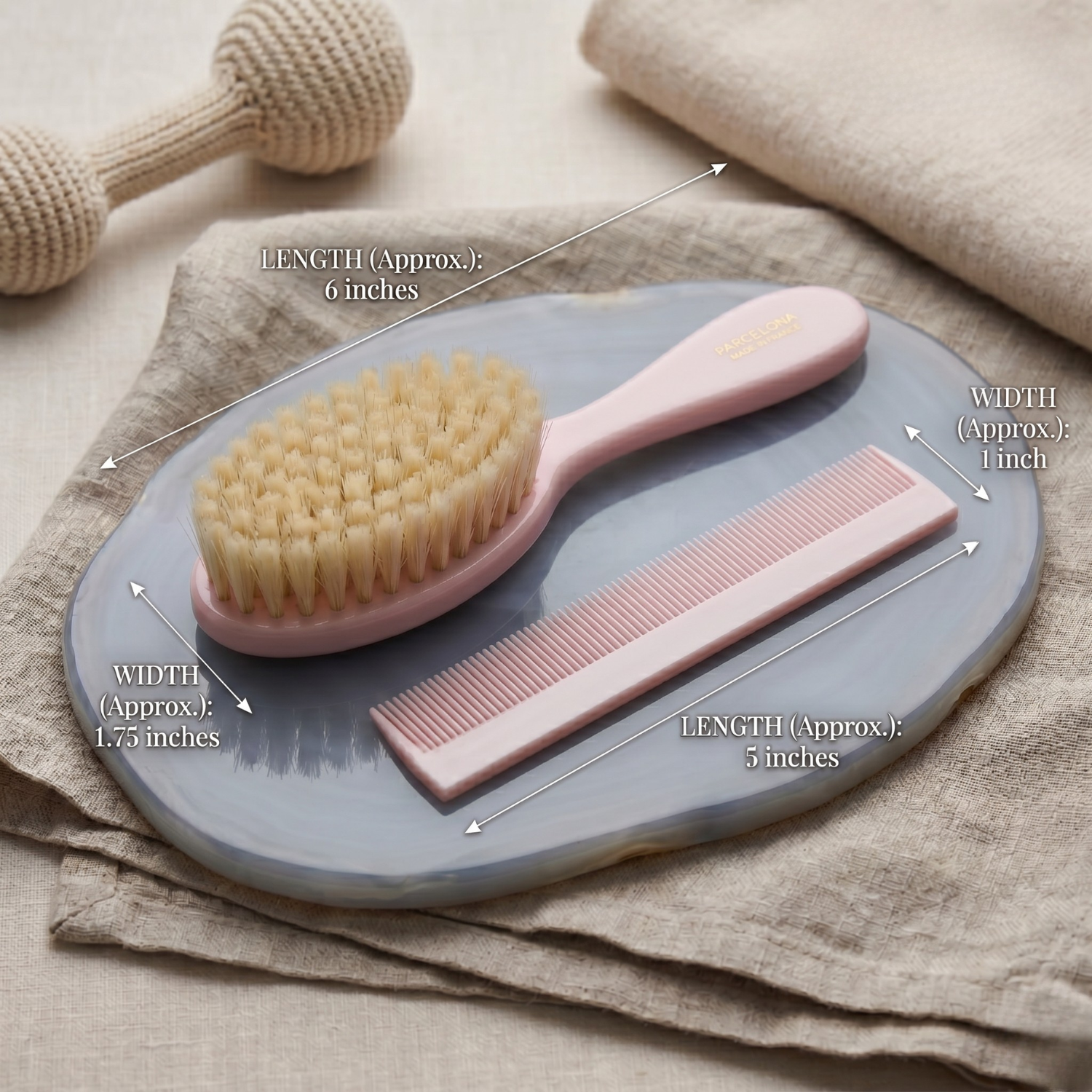 Parcelona French Grooming Combo 6” Cellulose Baby Brush and Comb for Toddlers