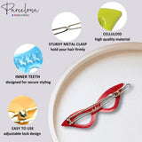 Red hair clip with features highlighted on a gray background