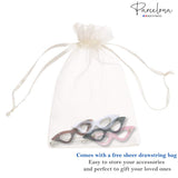 Sheer drawstring bag with decorative glasses on a white background, featuring the 'Parcelona' brand.