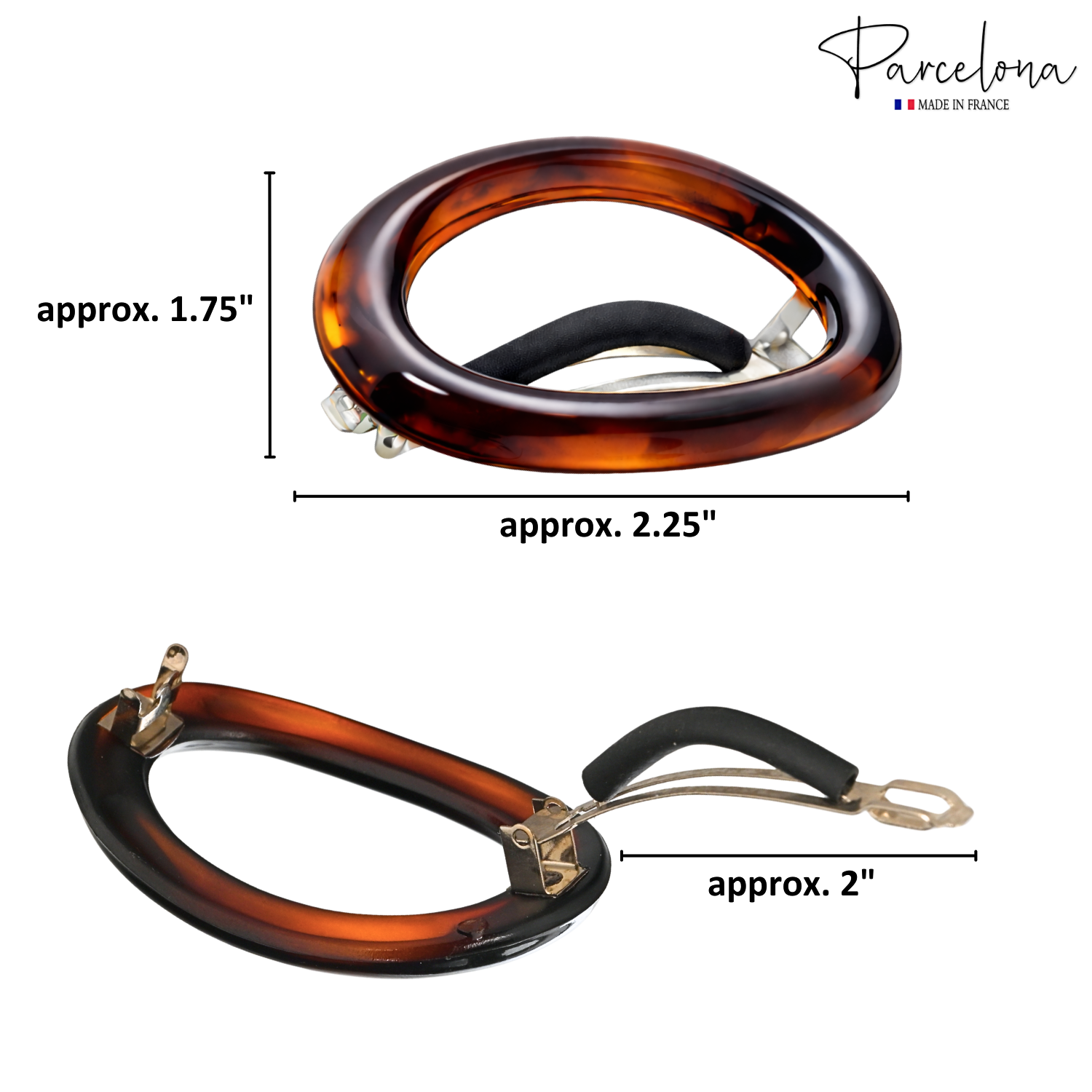 Parcelona French Oval Barrette Set of 2 Tortoise Shell O Ring Non Slip Hair Clip