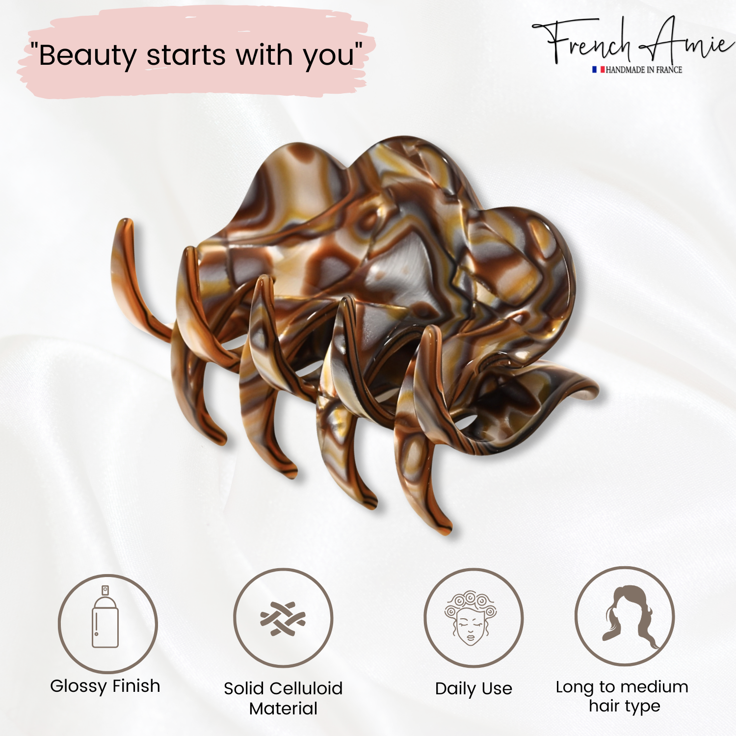 French Amie Crown Wave Small 2.5” Cellulose Handmade Interlocking Hair Claw