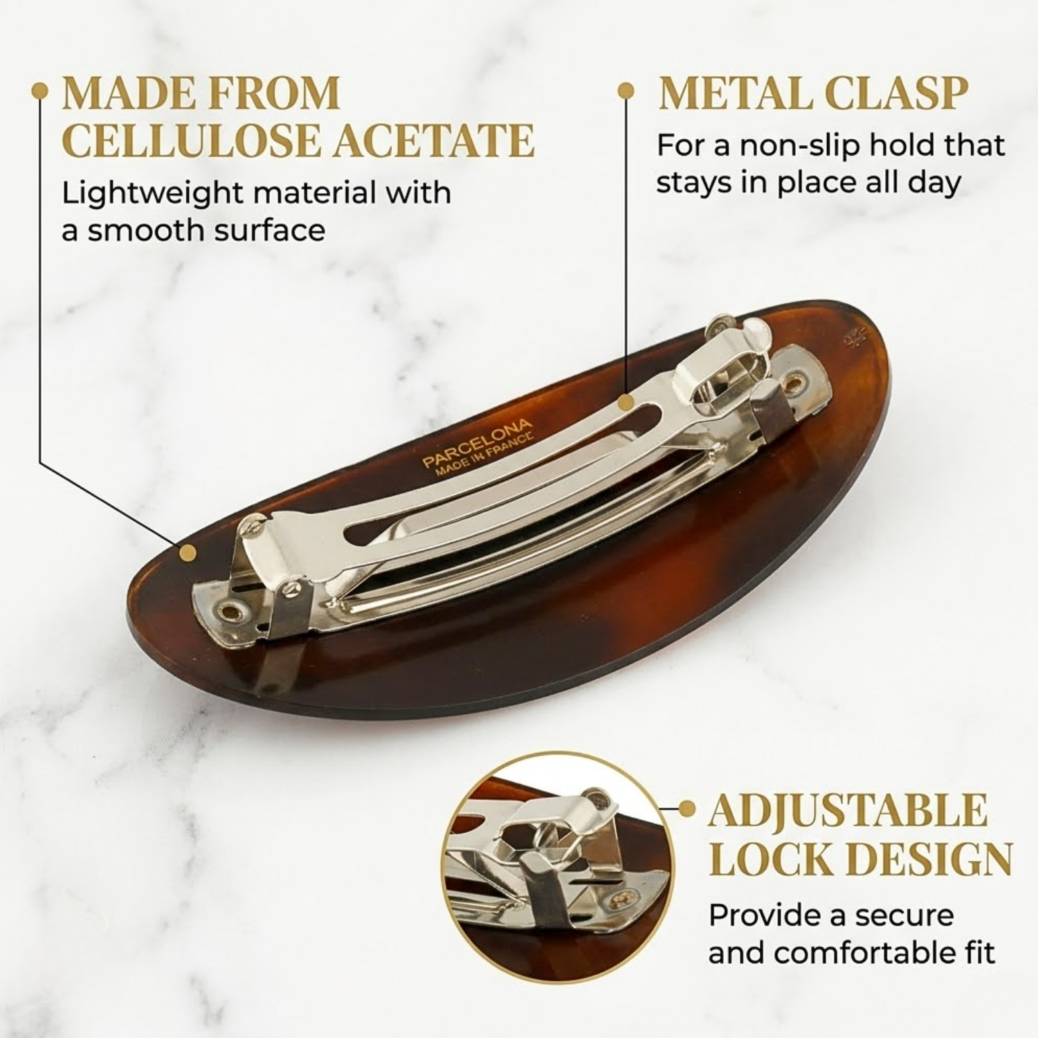 Parcelona French Dome Large 4" Tortoise Shell Cellulose Acetate Hair Barrette