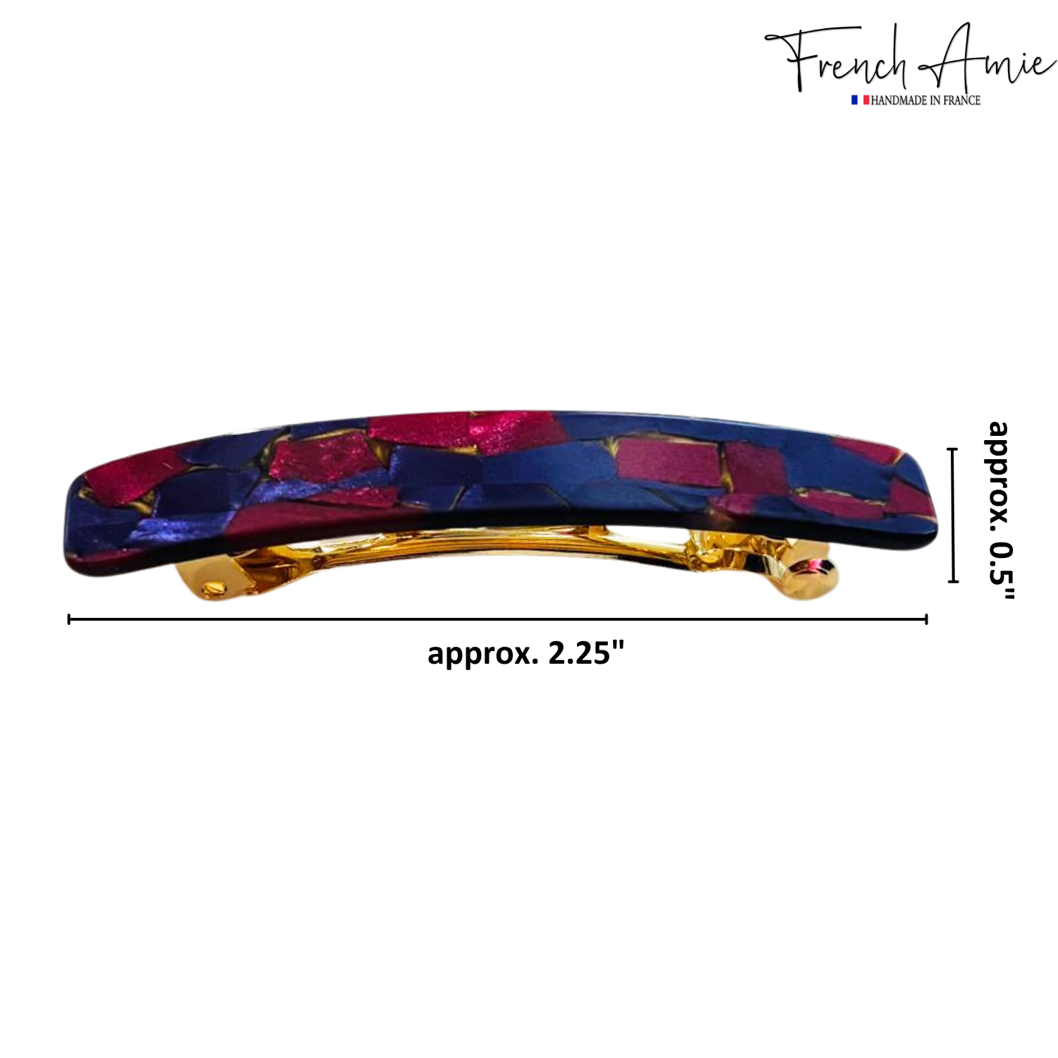 French Amie Small 2 1/4" Cellulose Handmade Hair Barrette for Women and Girls