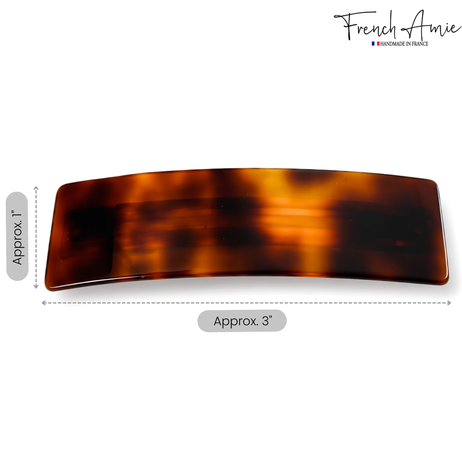 French Amie Curved Rectangle Medium 3 Inch Hair Barrette Clip Women and Girls
