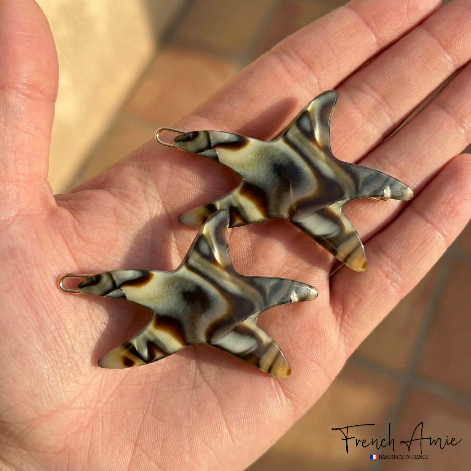 French Amie Star Fish Small Hair Clips Cellulose Acetate Beach Barrette Slide Set of 2