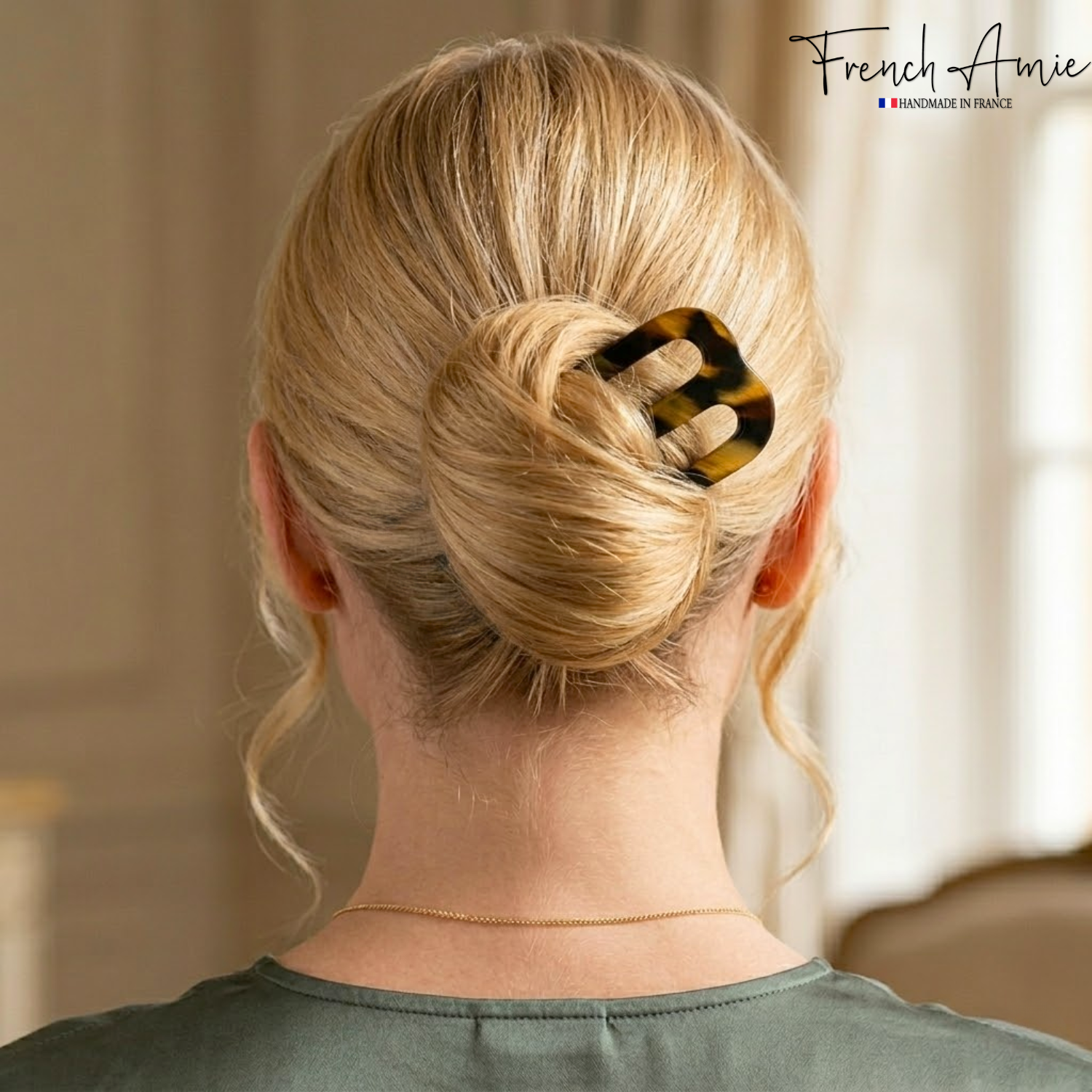 French Amie Tri Prongs 3" Medium Handmade Cellulose Bun Holder Women Hair Pin