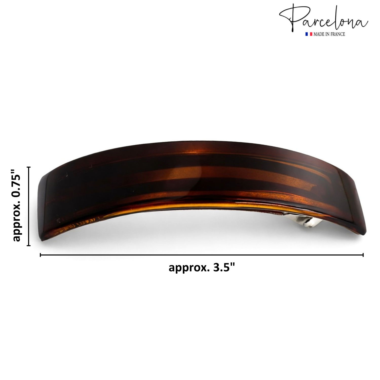 Parcelona French 3.5" Tortoise Shell Curved Rectangular Hair Clip Barrette Women