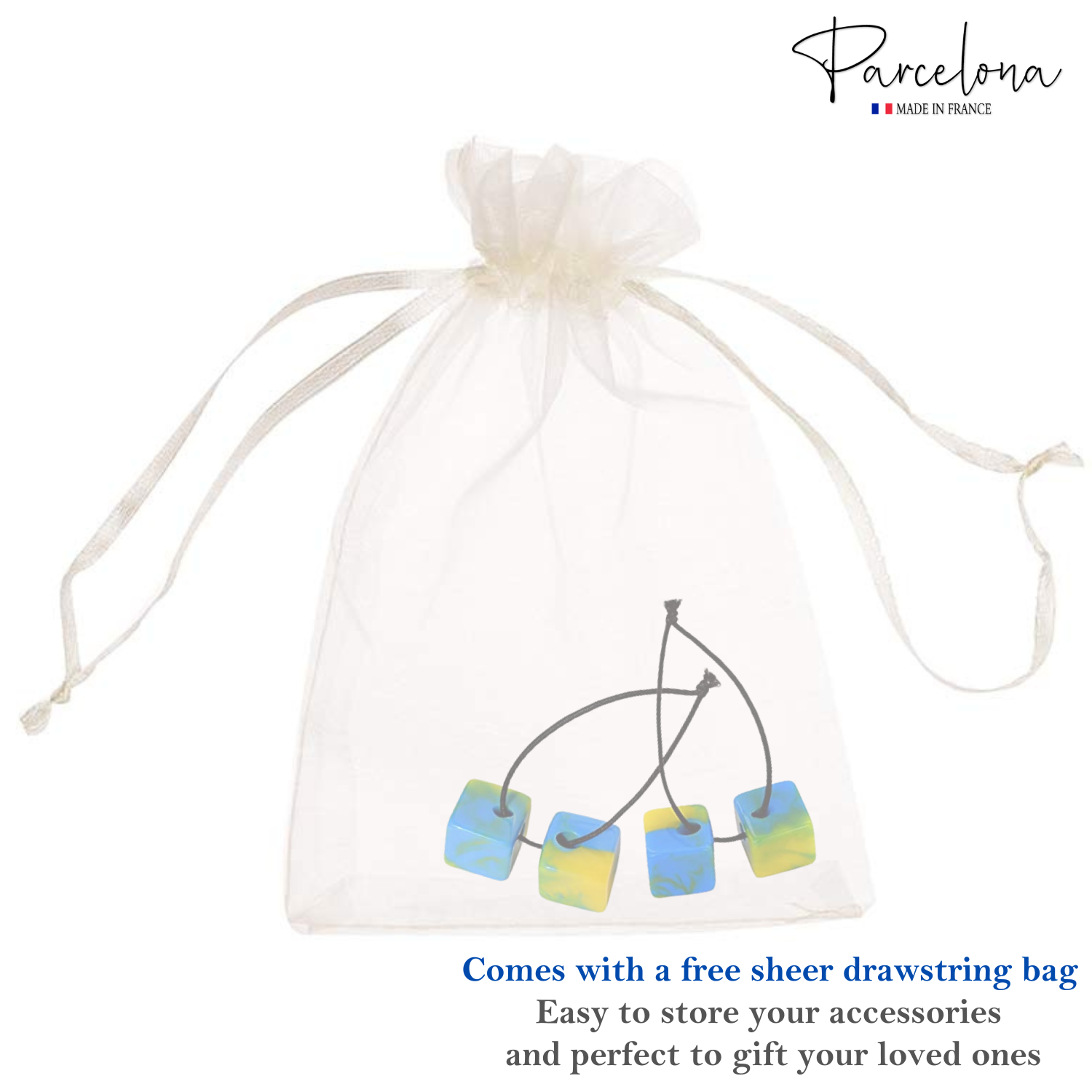 Parcelona French Twin Cube Small Cellulose Acetate Elastic Hair Ties (2 Pcs)