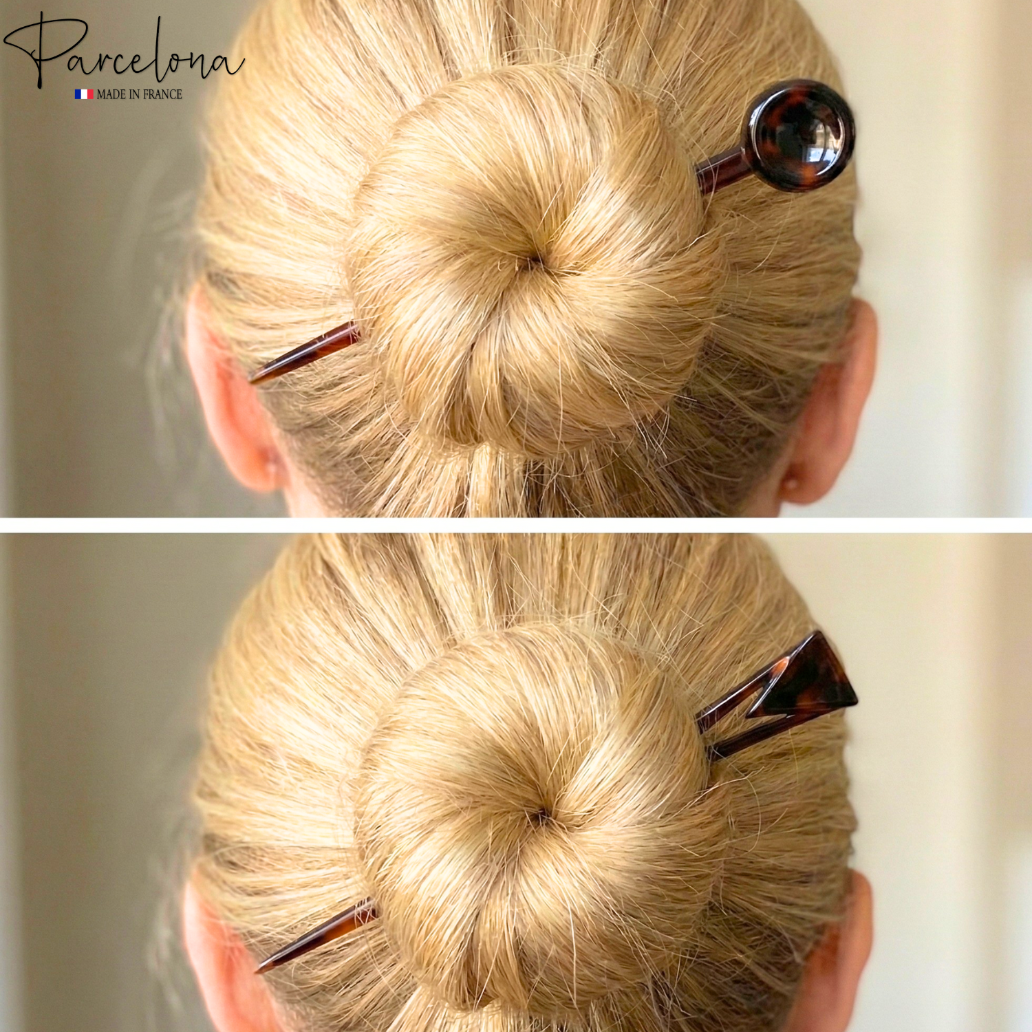 Parcelona French Baton Hair Sticks, Tortoise Shell Chignon Pin for Buns (Set of 2)