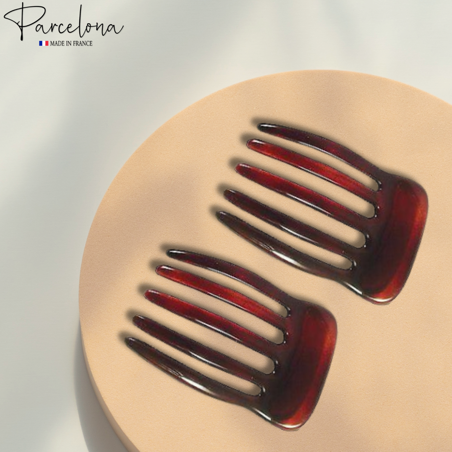 Parcelona French Five Fingers Shell Cellulose Medium 3" Side Hair Combs(2 Pcs)