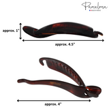 Two hair clips with measurements and 'Parcelona' branding on a white background