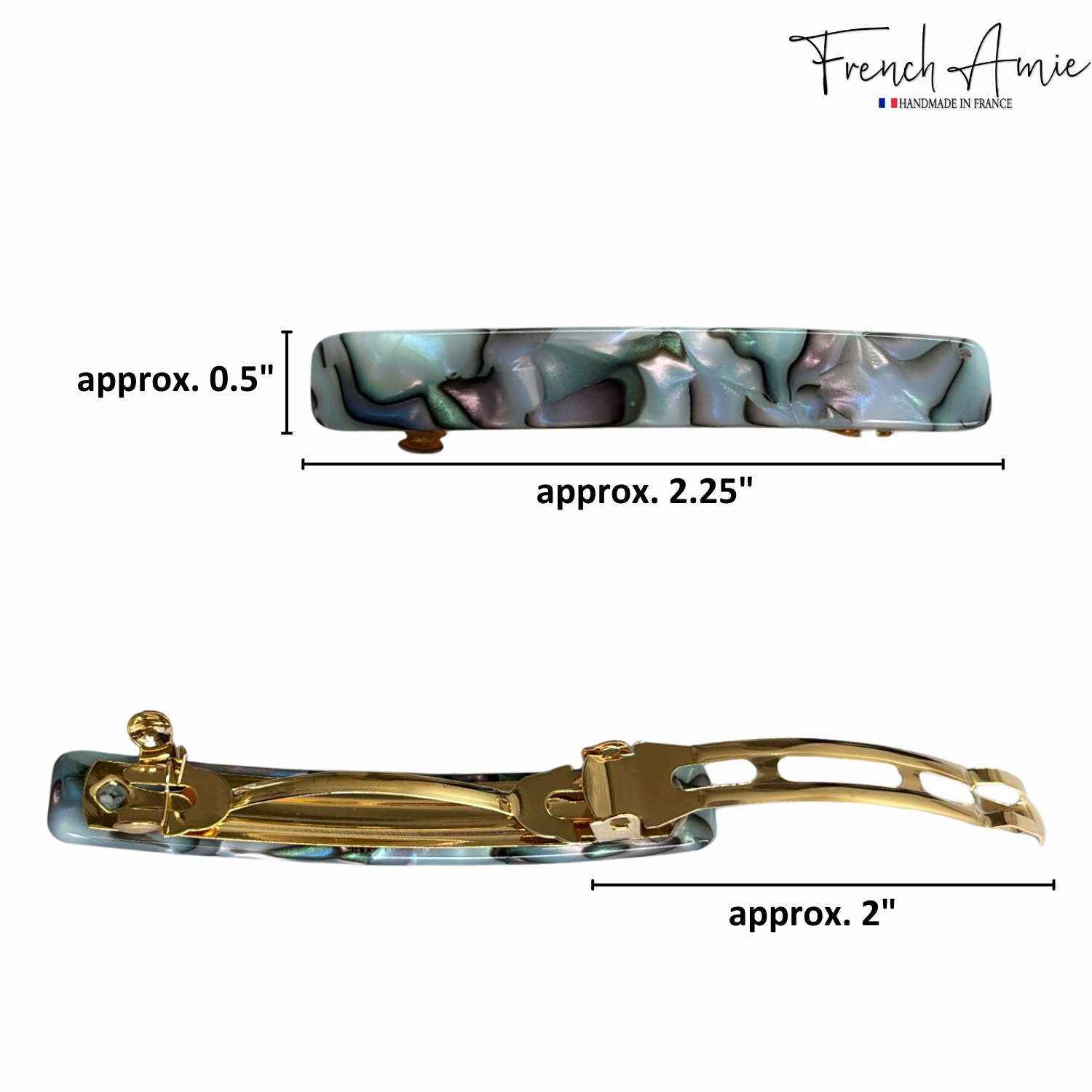 Hair clip with measurements on a white background