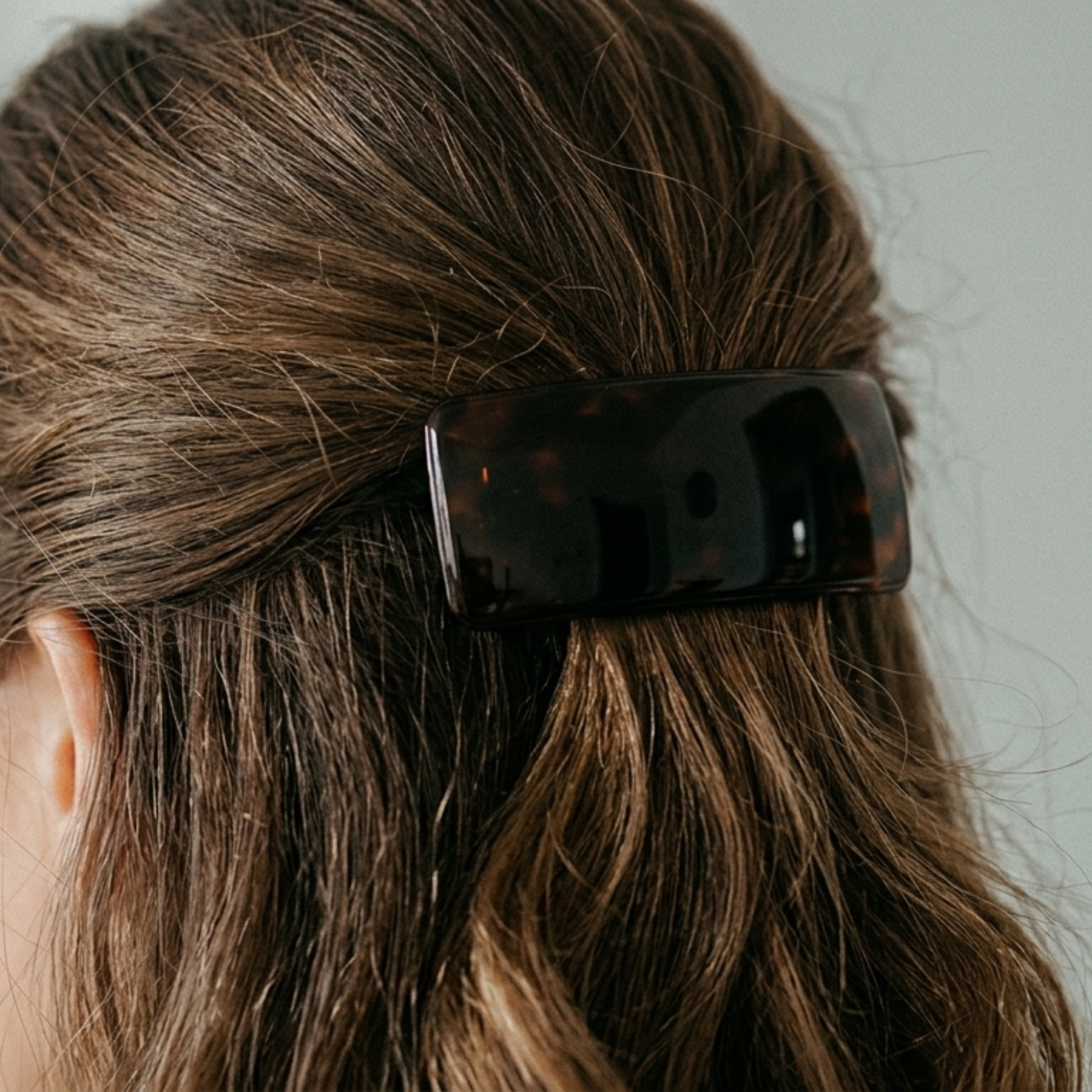 Parcelona Large Flat Rectangle 4.25" Tortoise Shell Hair Barrette Clip Women