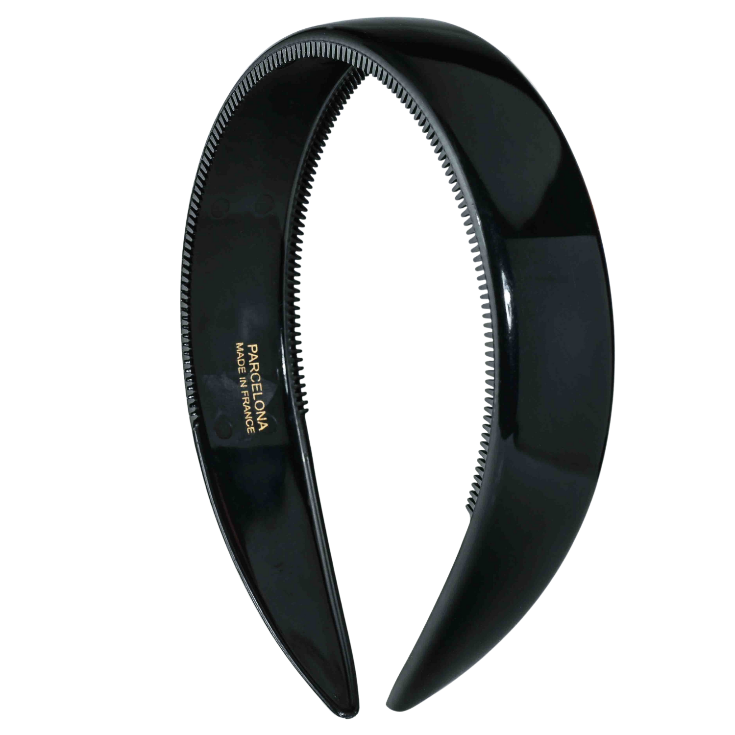 Parcelona 1-inch black cellulose acetate headband, non-slip, Made in France, stylish hair accessory