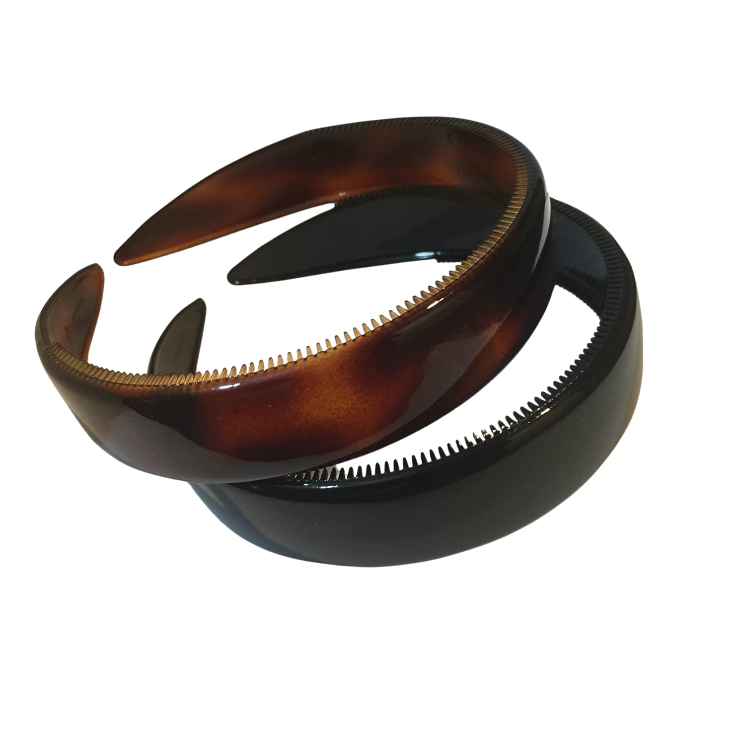 Parcelona Black 1 Inch Headband – Cellulose Acetate with Non-Slip Teeth for All Hair Types – Made in France