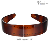 Brown French cellulose acetate headband showing 1.25-inch width