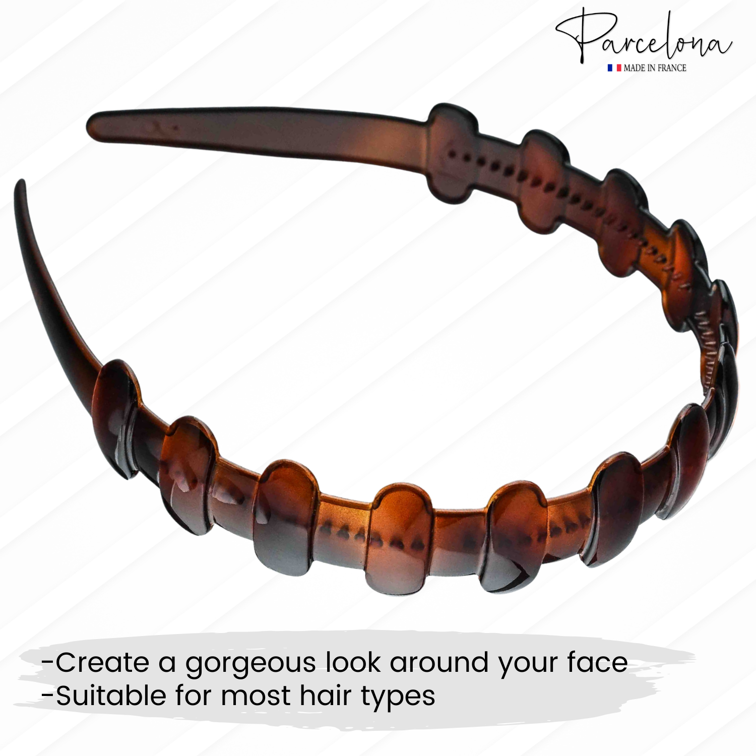 Brown French acetate headband suitable for most hair types and everyday wear