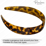 Tortoise acetate headband product image with caption about styling use