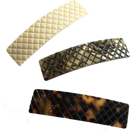 French Amie Beau Criss Cross Handmade Hair Clip Automatic Barrette Silver Clasp-French Amie-ebuyfashion.com