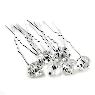 Moeni Crystal Rhinestones Hair Pins Wedding Prom U Style Hair 6 Pcs Pack-Moeni-ebuyfashion.com