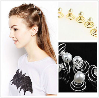 Gold & Silver Pearl Spiral Swirl Twist Stack Head Hair Pin Clip Dress Top 10Pcs-Moeni-ebuyfashion.com