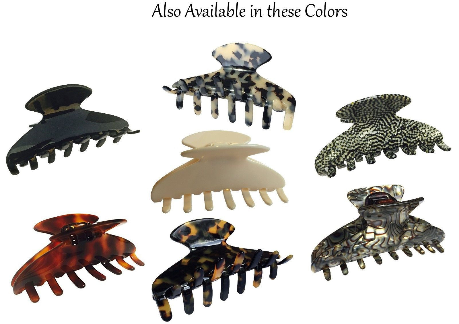 French Amie Long Large Onyx & Cream Tokyo Handmade Celluloid Jaw Hair Claw Clip-French Amie-ebuyfashion.com