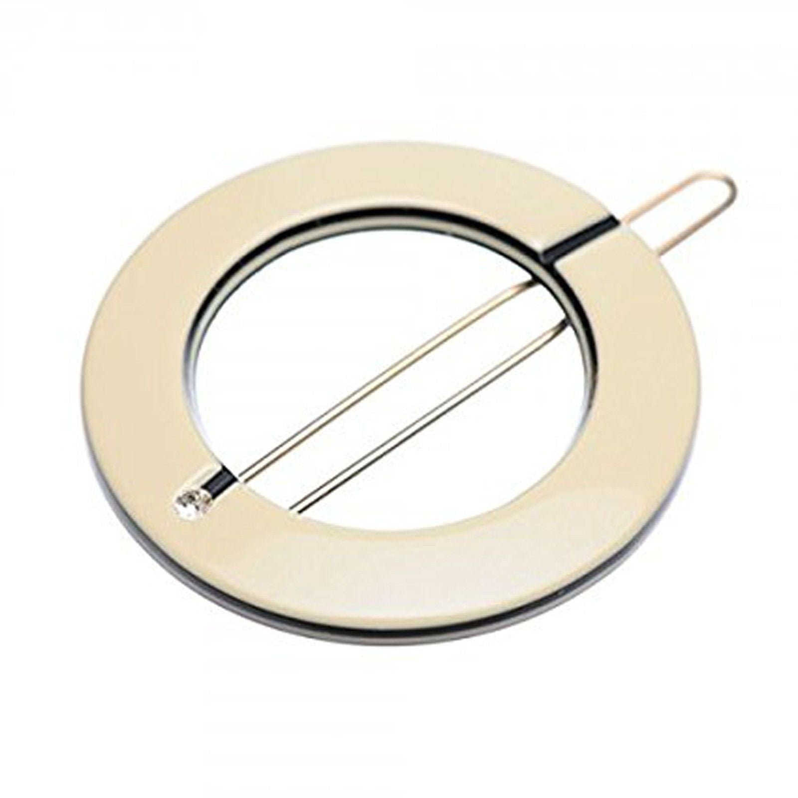 French Amie Magic Circle Small Ivory Round Handmade Side Slide Barrette Snap Pin-FRENCH AMIE-ebuyfashion.com