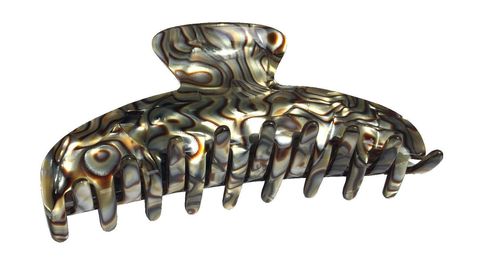 French Amie Long Large Onyx & Cream Tokyo Handmade Celluloid Jaw Hair Claw Clip-French Amie-ebuyfashion.com