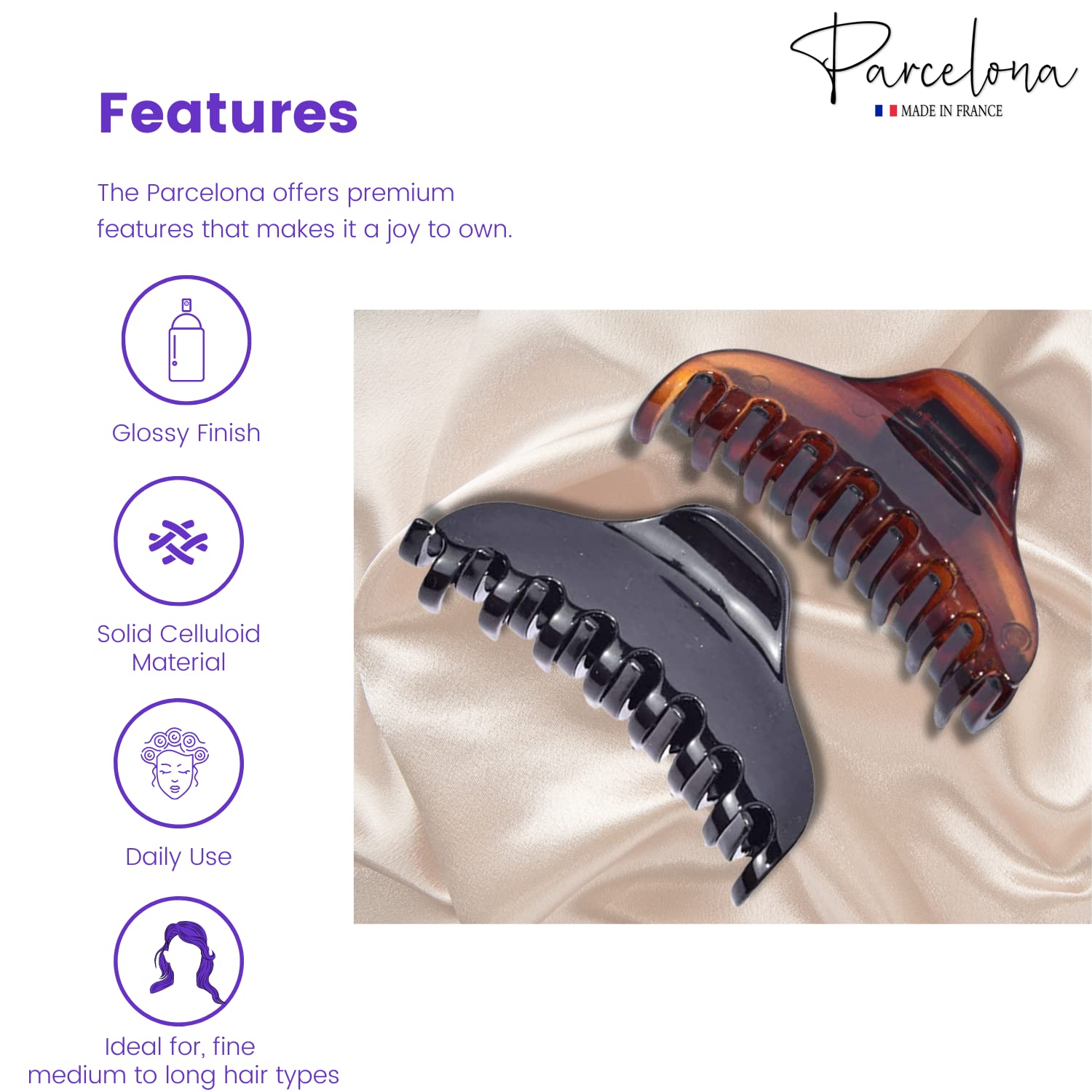 Parcelona France Skinny Boss Hair Claw 2 1/4" Small Jaw Hair Clips for Women
