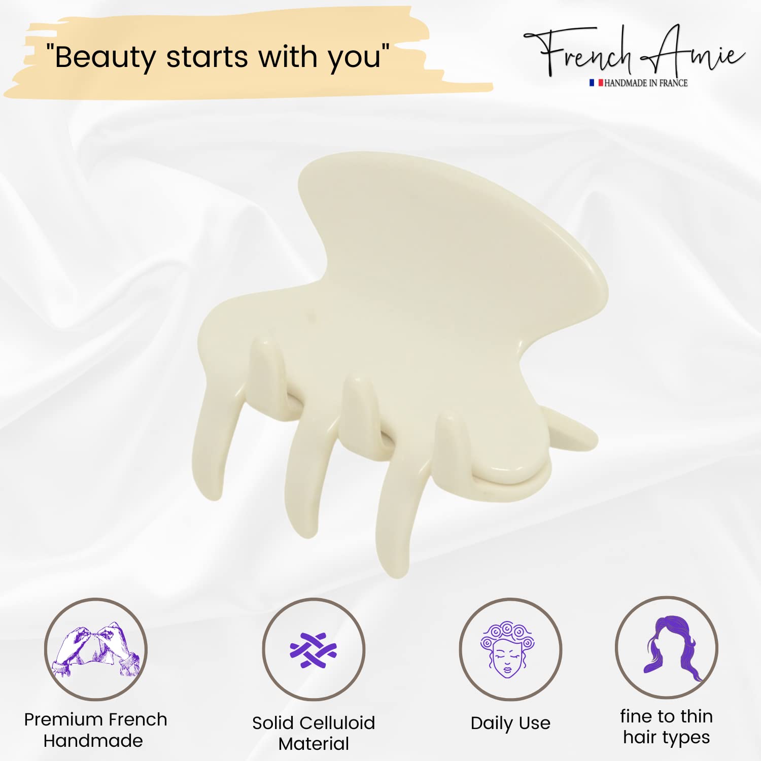 French Amie Flat Oval Small 1 3/4” Cellulose Handmade Hair Claw Clip for Women