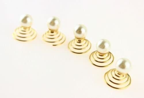 Moeni Bridal Wedding Prom Faux Pearl Gold Color Metal Decorative Hair Spin Golden Twist Coil Hair Pins - 10 Pins in the Box