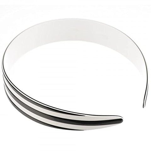 French Amie Black White Striped Wide Celluloid Handmade Hair Headband