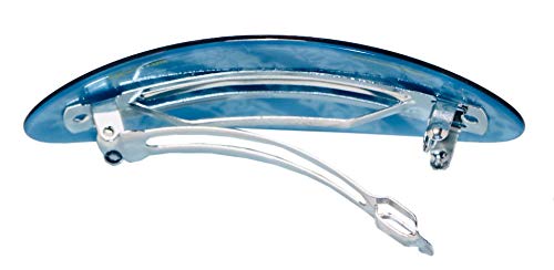 French Amie Oval Striped Flower Blue Handmade Strong Grip Hair Clip Barrette