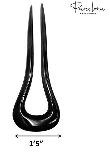 Parcelona French Classic Curve Black Large 5 1/4” Set of 2 Chignon Hair Bun Pin