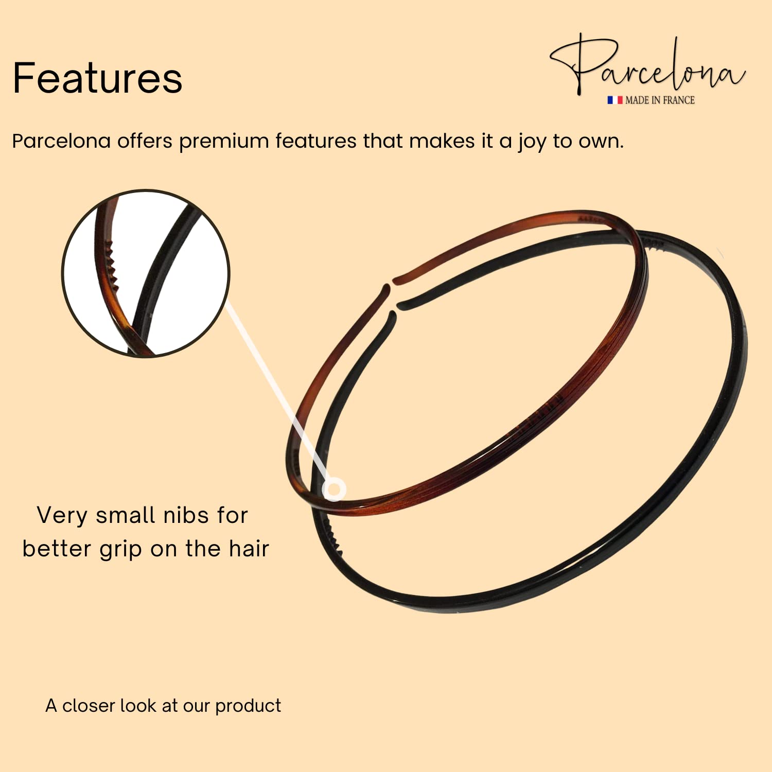 Parcelona French Skinny Black And Shell Brown Thin Hair Headbands