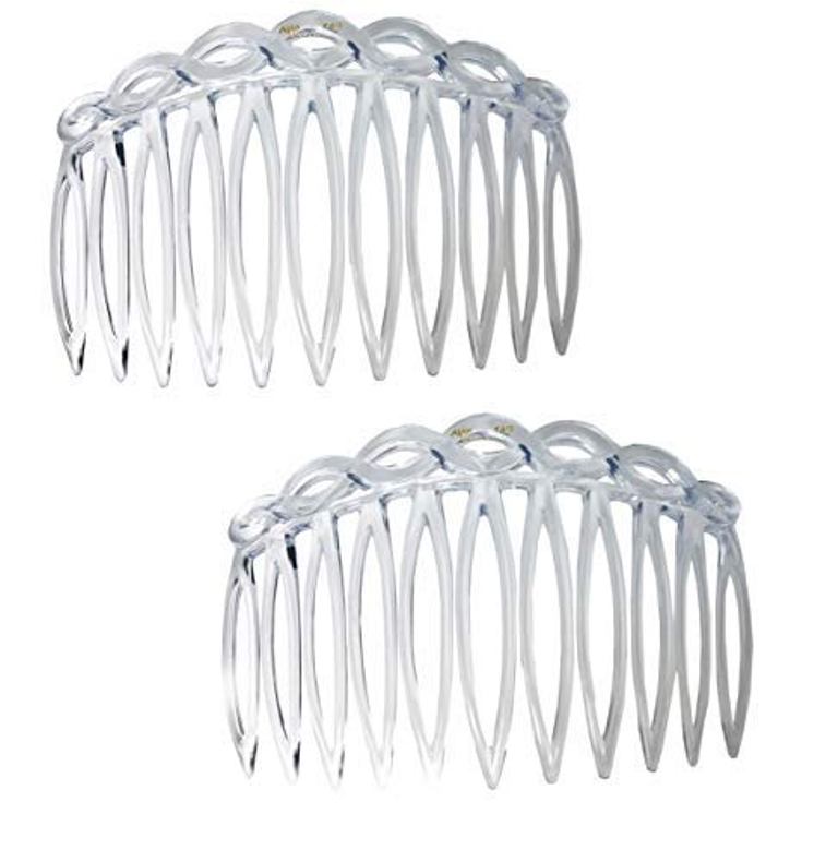 Parcelona French 2 Pieces Medium Open Curved Clear Cellulose Side Hair Combs