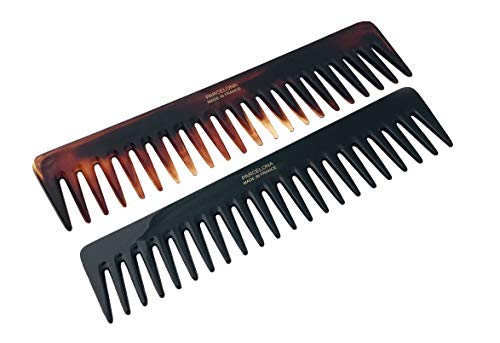 Parcelona French Volume Long Rake Set of 2 Shell Black Cellulose Wide Hair Combs