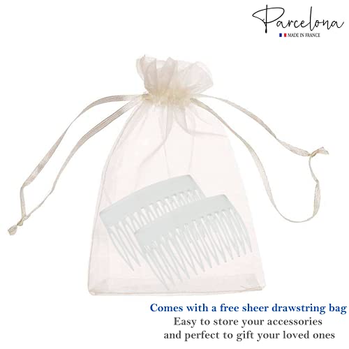 Parcelona French Bold Edge Clear Small Cellulose 13 Teeth Side Hair Combs- 2Pcs