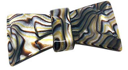 French Amie Classy Bow Onyx Silver Grey Small Handmade Cellulose Hair Barrette